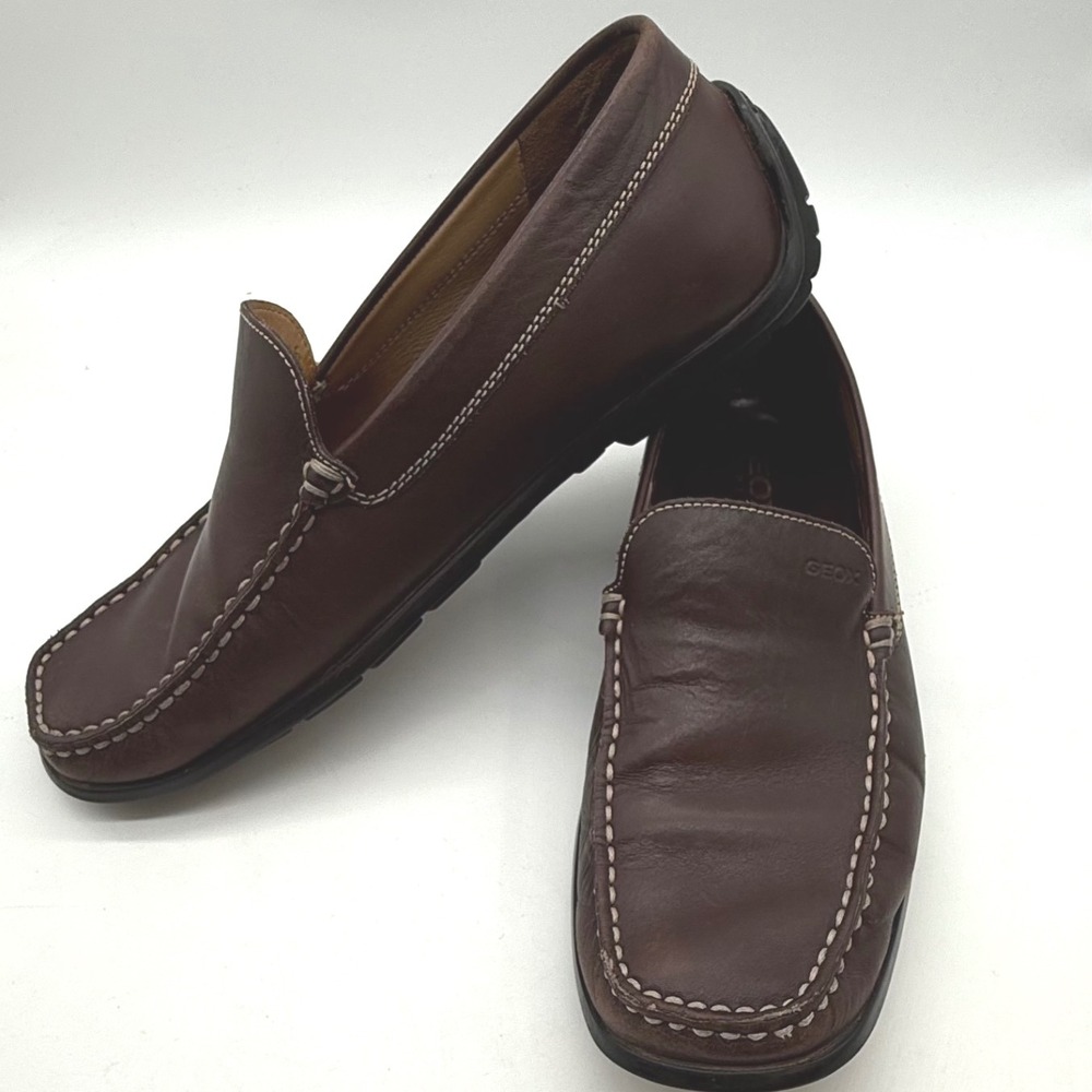Geox Mens Leather Driving Moccasins Brown Loafers Size 44 10.5 US preppy old $$